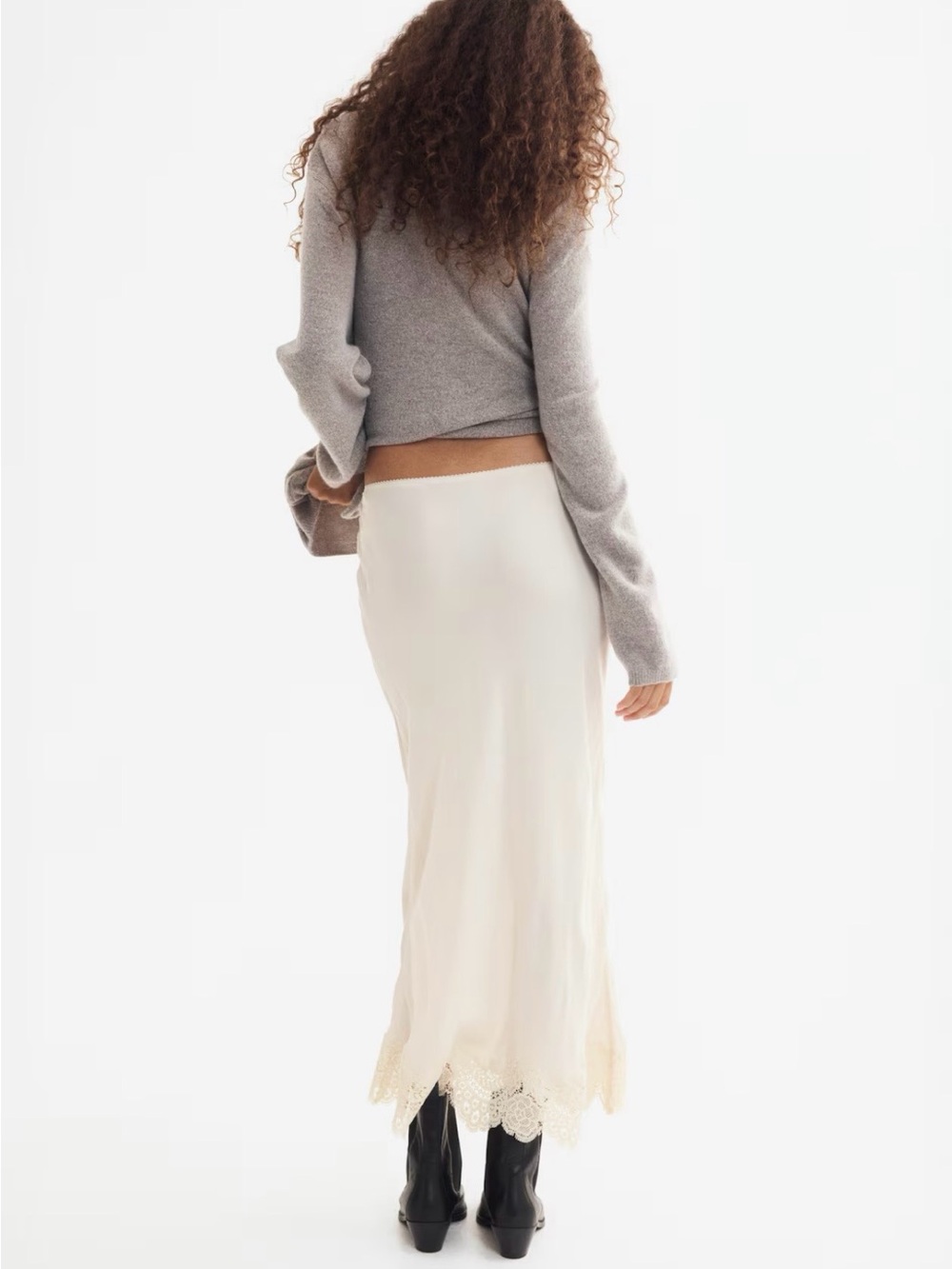 H&M Lace-Trimmed Viscose Slip Skirt With Lace Hem (Light Beige)Various NWT